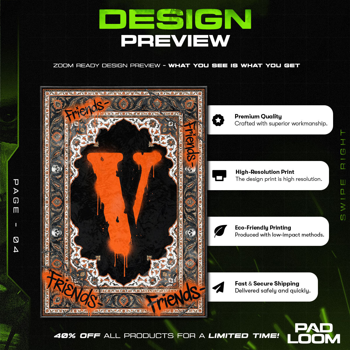 Floor character design printed on rug