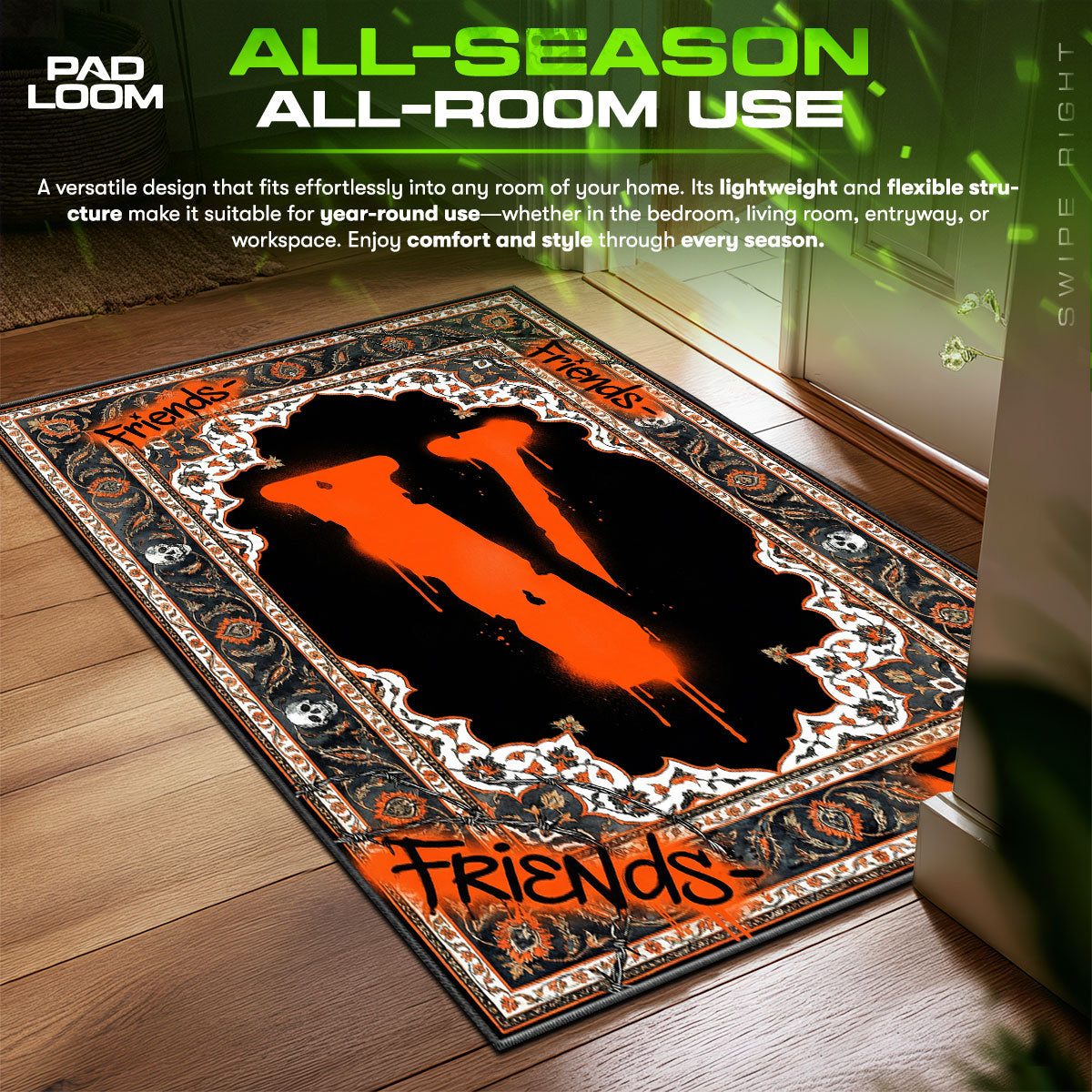 VLONE Orange Friends Streetwear Floor fan rug — premium quality print