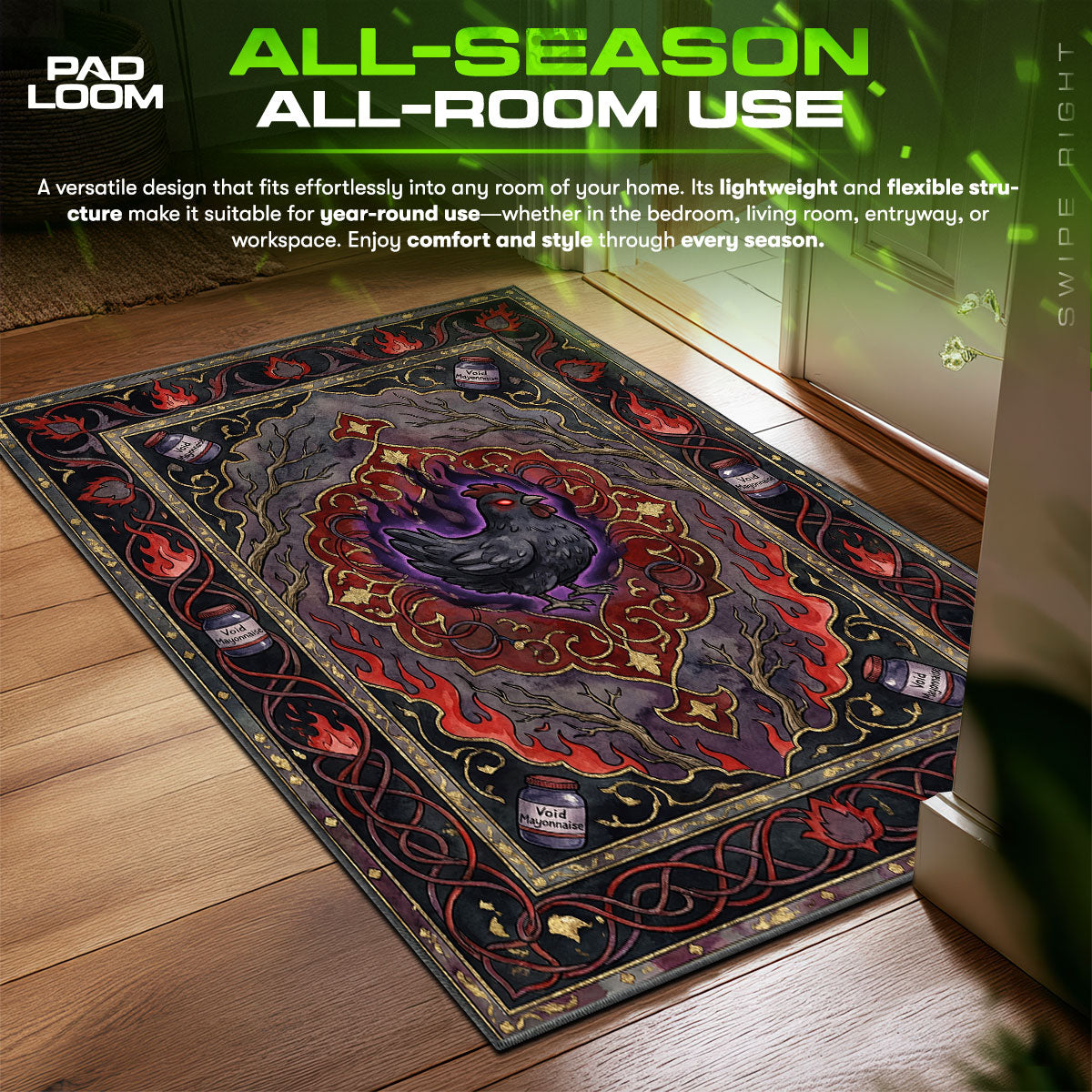 Void Chicken Dark Flame Stardew Valley Chair fan rug — premium quality print