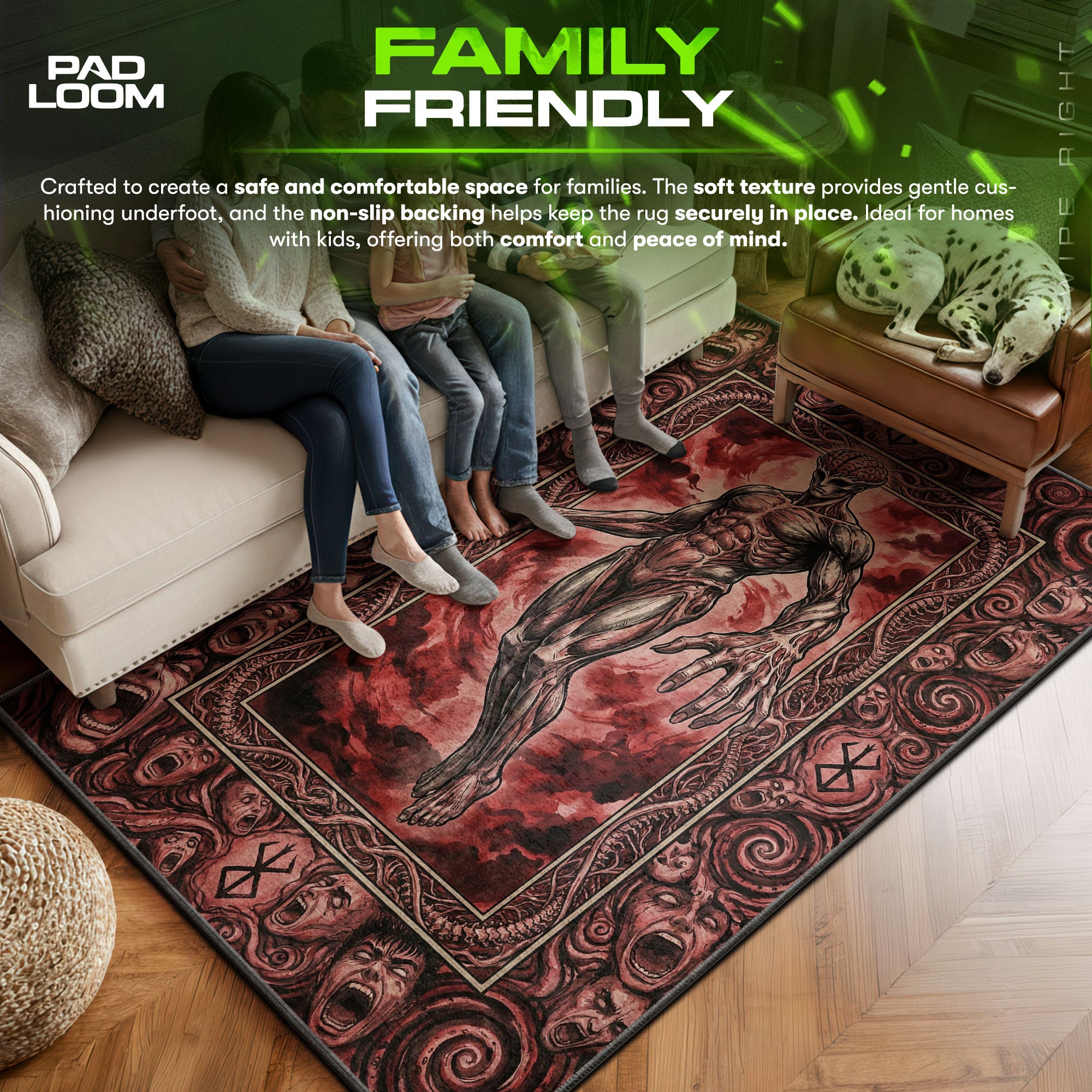 Void area rug showing full home decor artwork