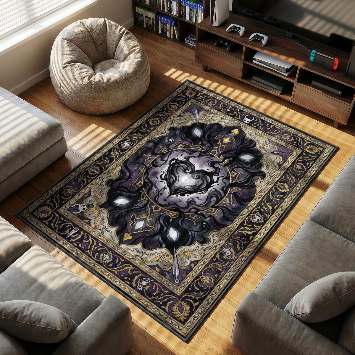 Void Heart themed area rug for home decor fans