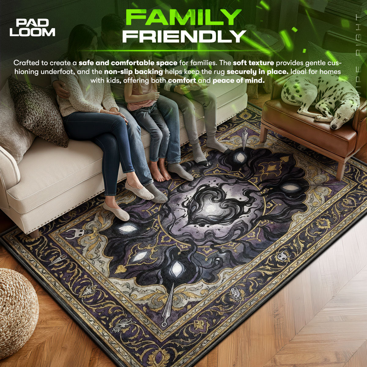 Void area rug showing full home decor artwork