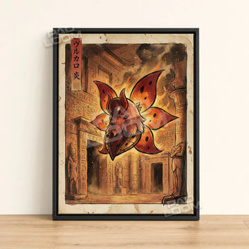 Volcarona Temple Pokemon poster - framed canvas wall art in a black frame