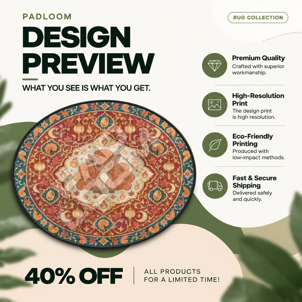 Vulpix Lantern Pokemon round rug full design preview