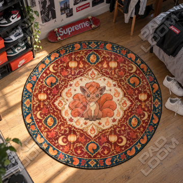 Vulpix Lantern Pokemon round rug on a bedroom floor - Pokemon chair mat
