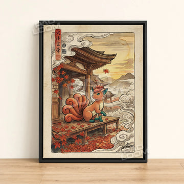 Vulpix Veranda Pokemon poster - framed canvas wall art in a black frame