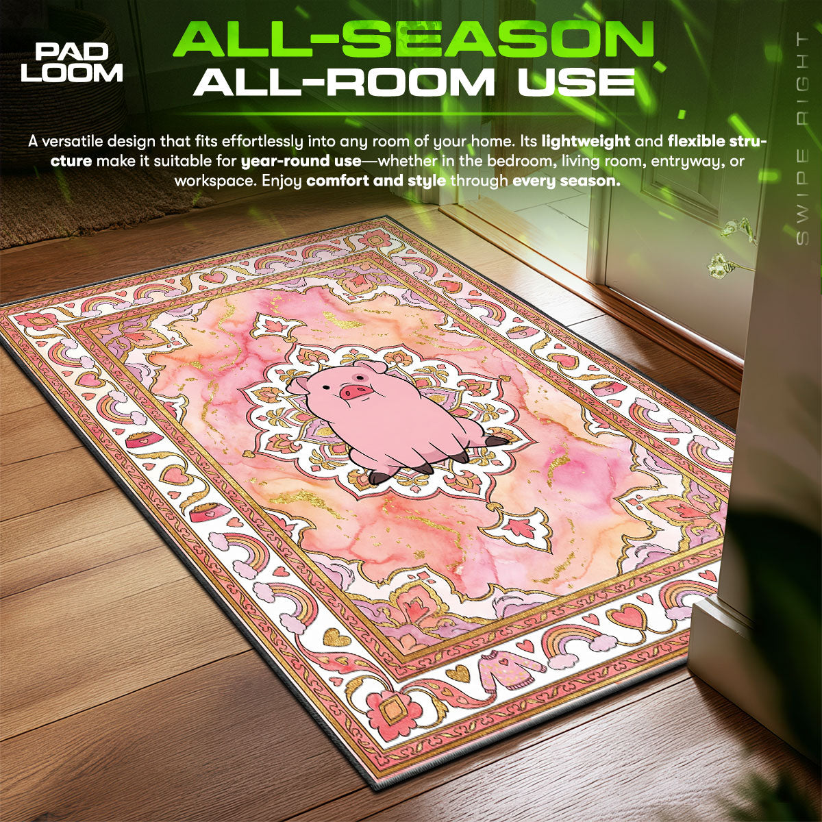Detailed close-up of Waddles rug pattern