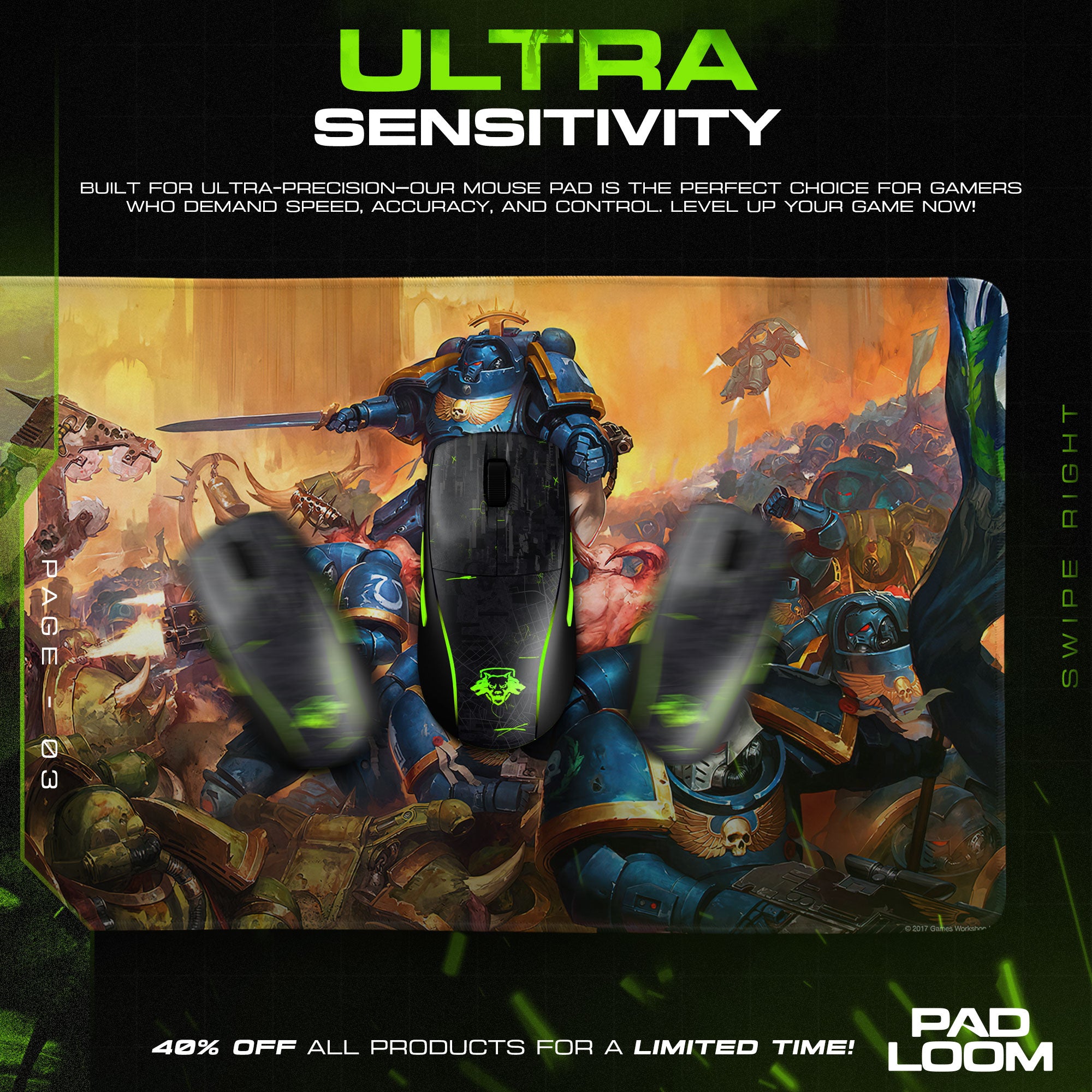Warhammer 40K Battle Mouse Pad, Sci-Fi Gaming Desk Mat