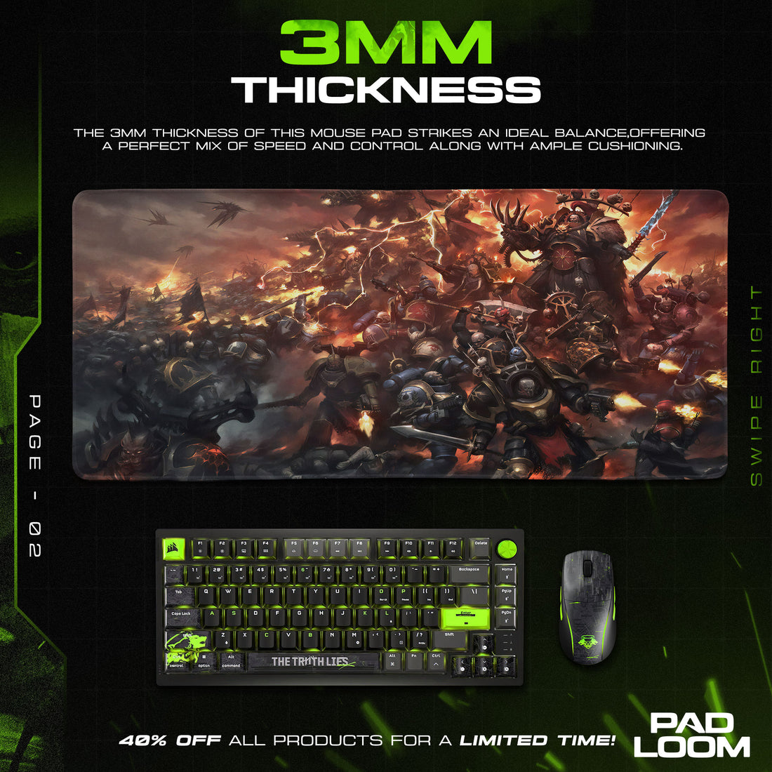 Warhammer 40K Chaos Assault Mouse Pad, Grimdark Battle Gaming Desk Mat