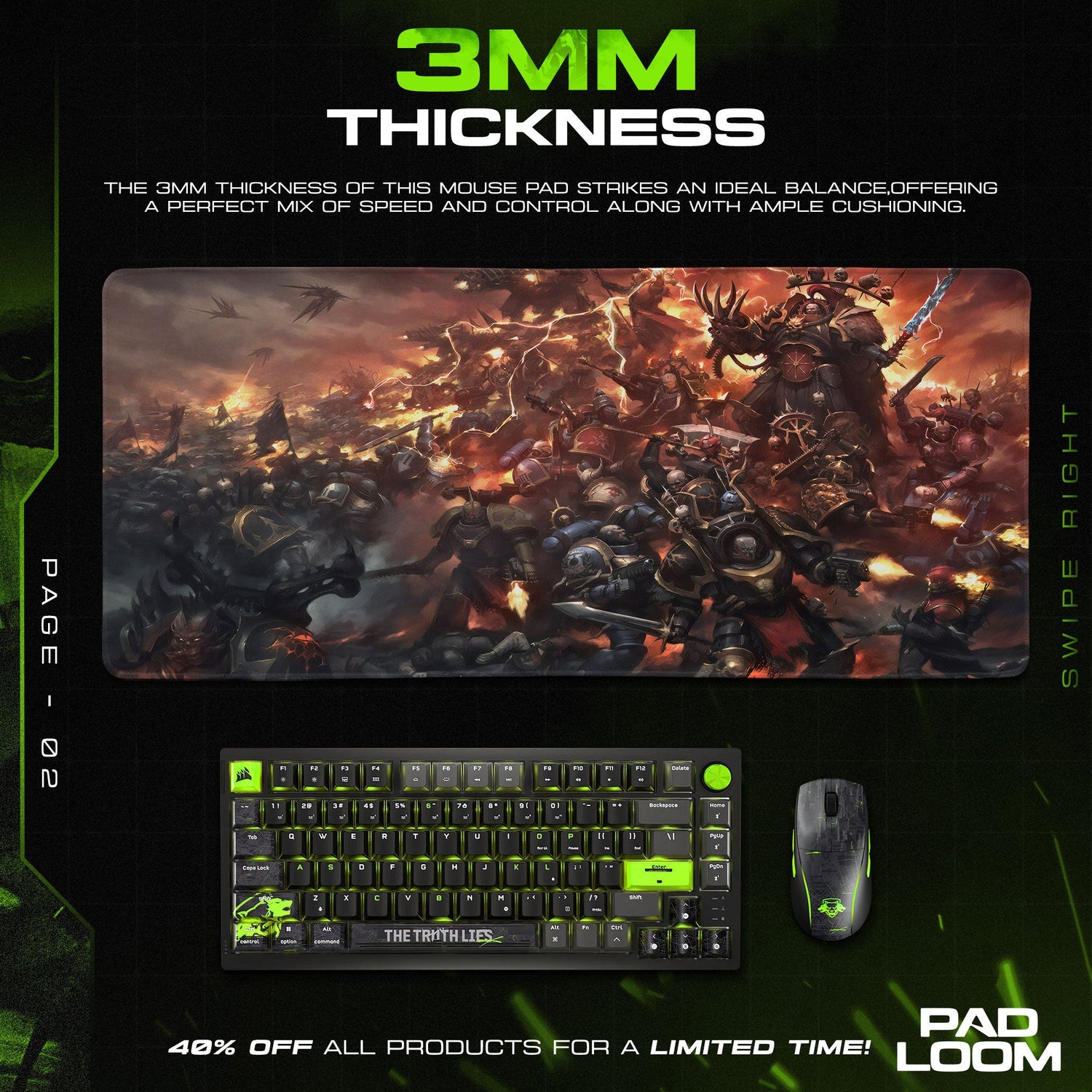 Warhammer 40K Chaos Assault Mouse Pad, Grimdark Battle Gaming Desk Mat Padloom