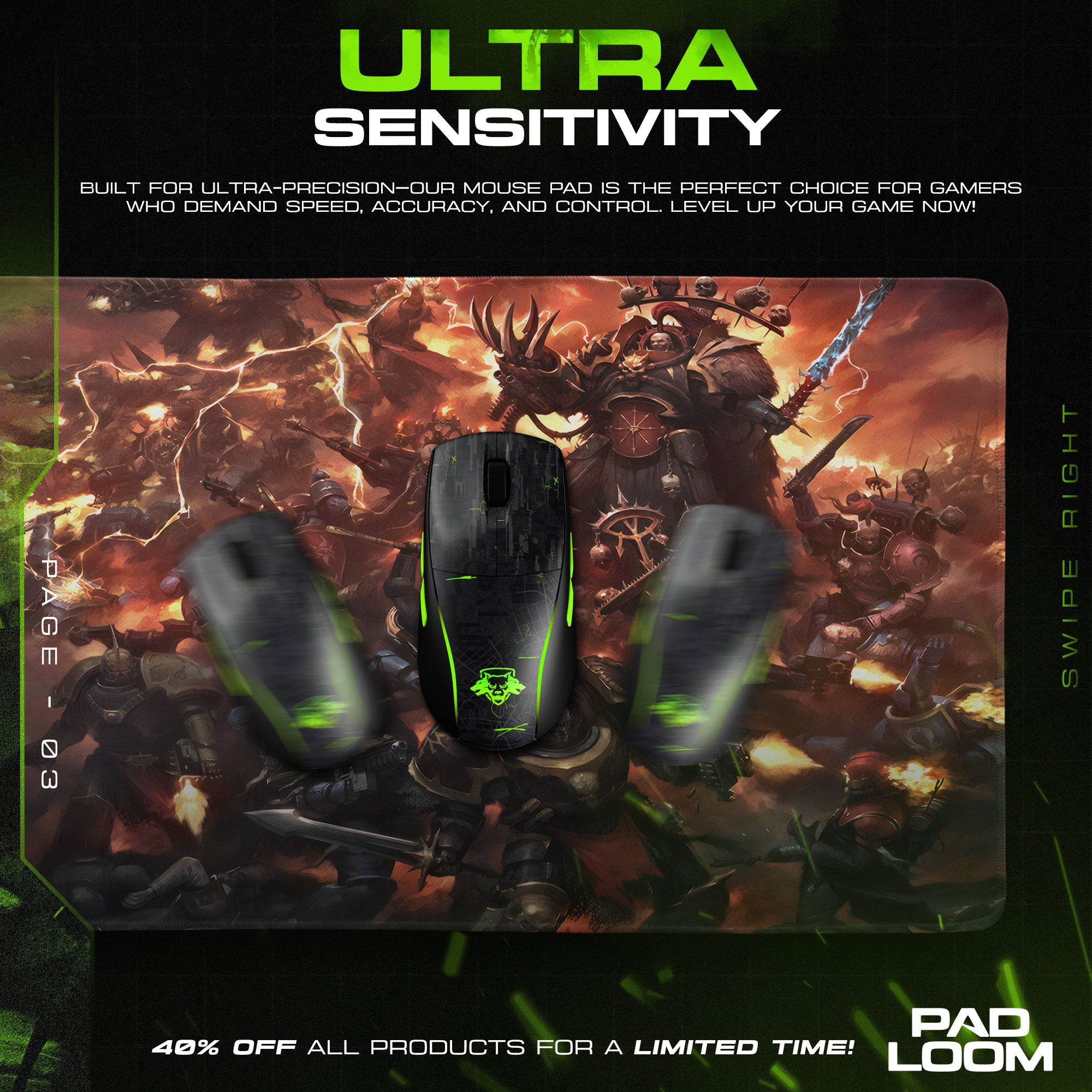 Warhammer 40K Chaos Assault Mouse Pad, Grimdark Battle Gaming Desk Mat