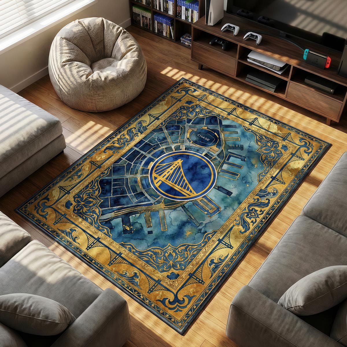 Warriors Map themed area rug for home decor fans