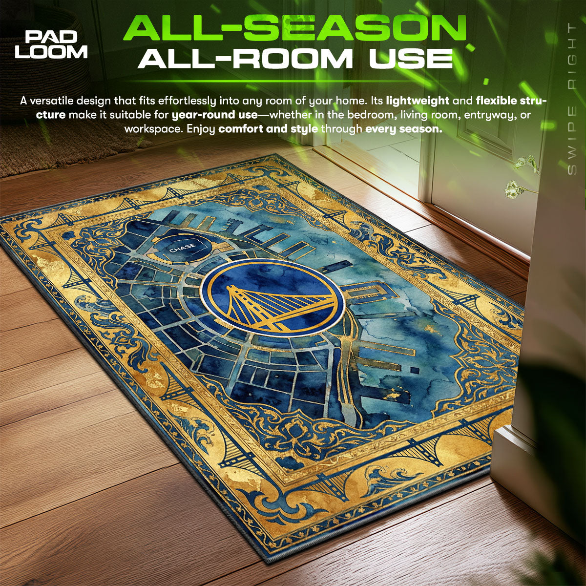 Warriors Map Basketball Floor Ma fan rug — premium quality print