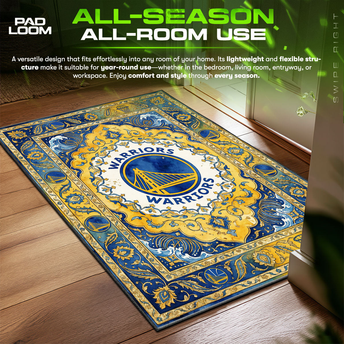 Warriors Ornate Basketball Floor fan rug — premium quality print