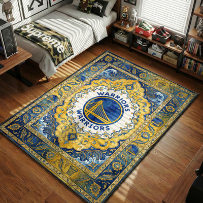 Warriors Ornate Rug - Basketball Floor Mat