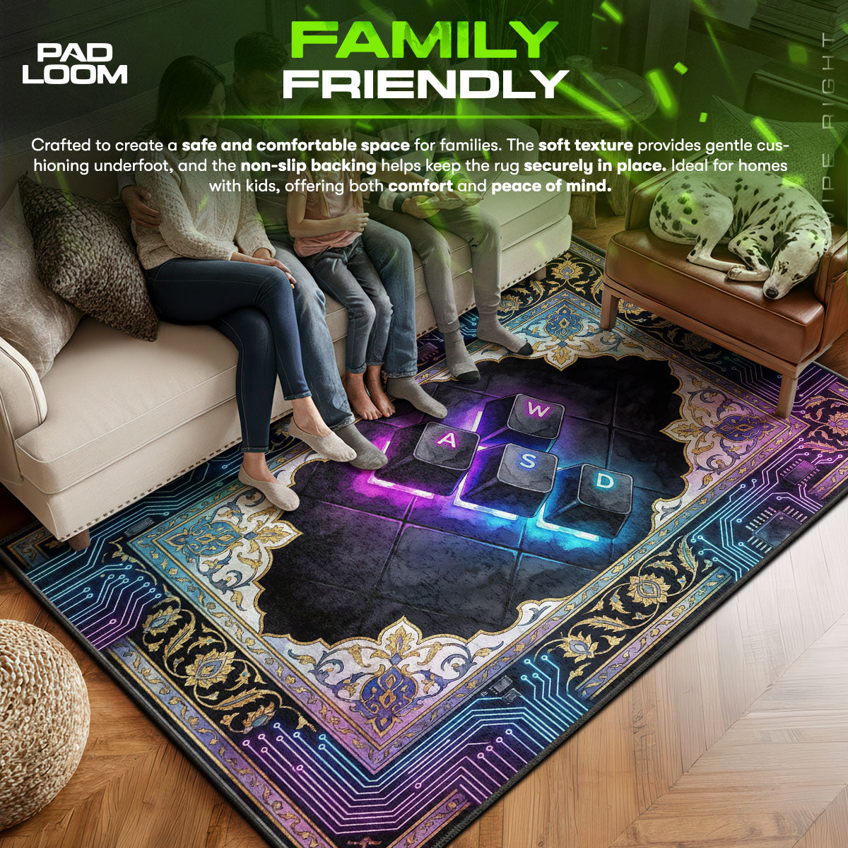 Gamer character design printed on rug