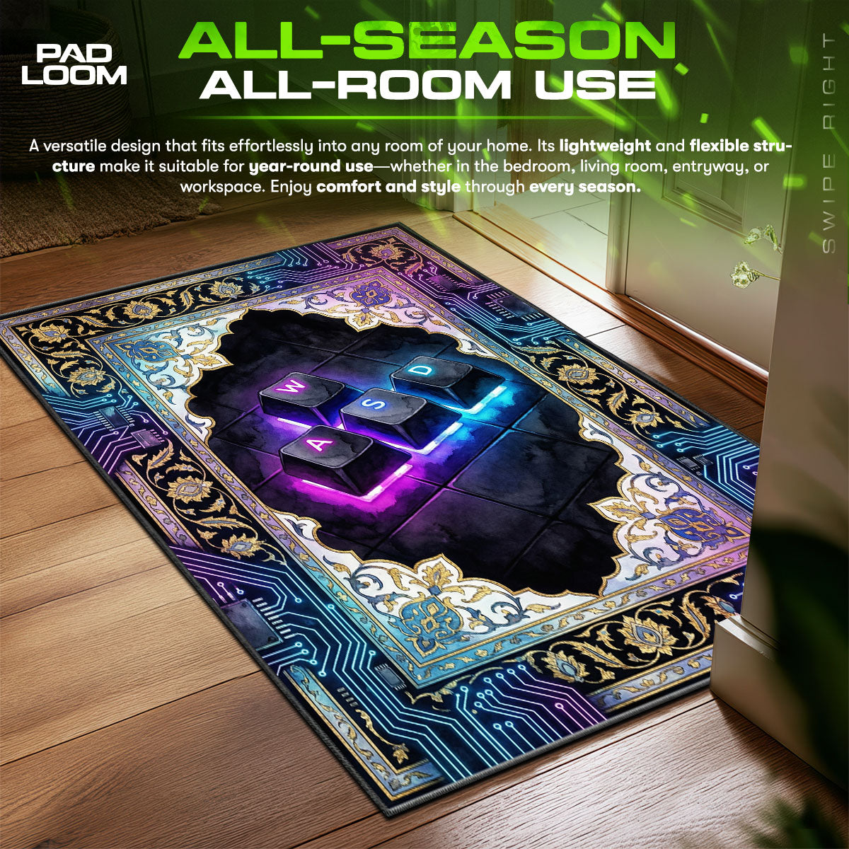 Detailed close-up of WASD rug pattern