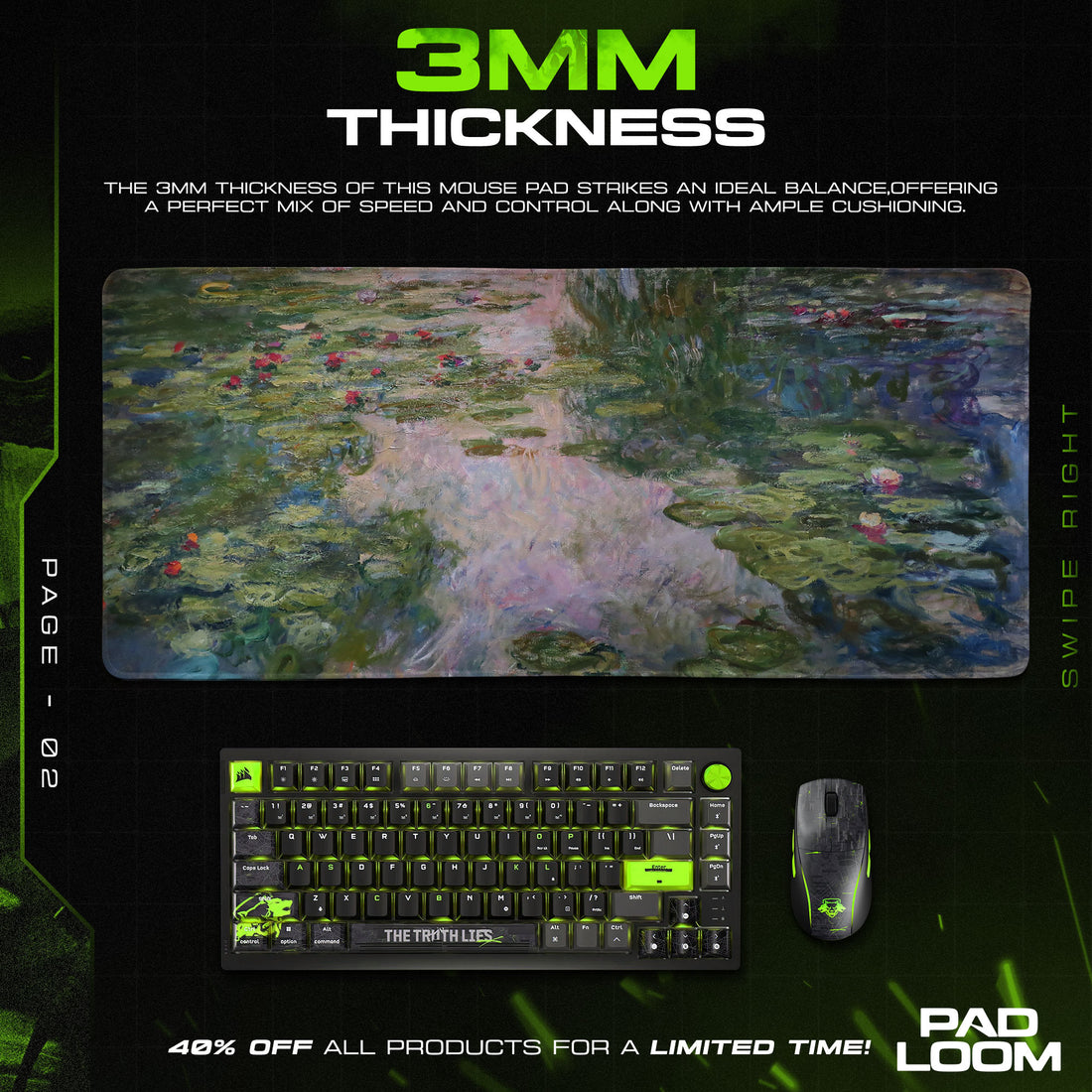 Water Lilies Mouse Pad, Monet Impressionist Gaming Desk Mat