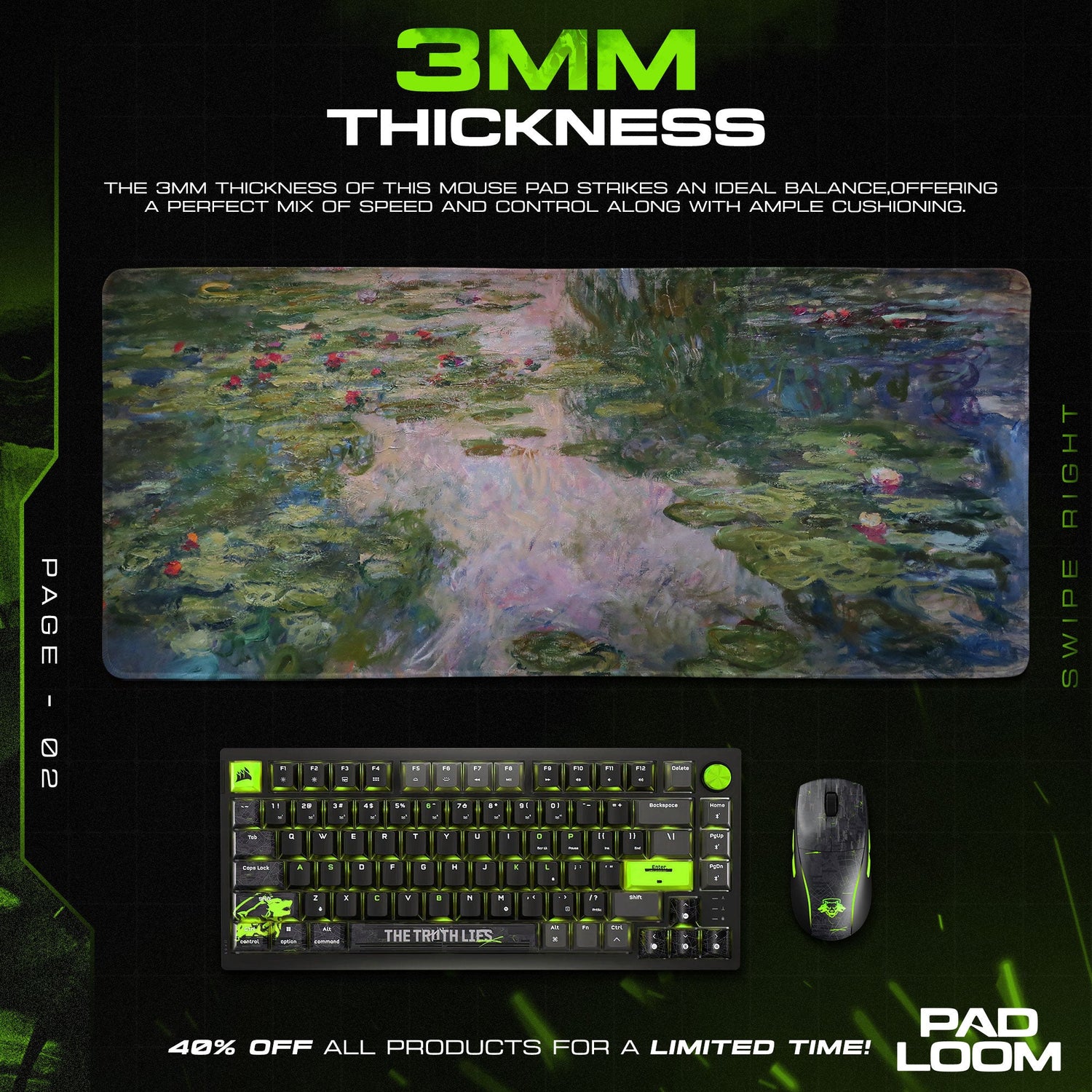 Water Lilies Mouse Pad, Monet Impressionist Gaming Desk Mat Padloom