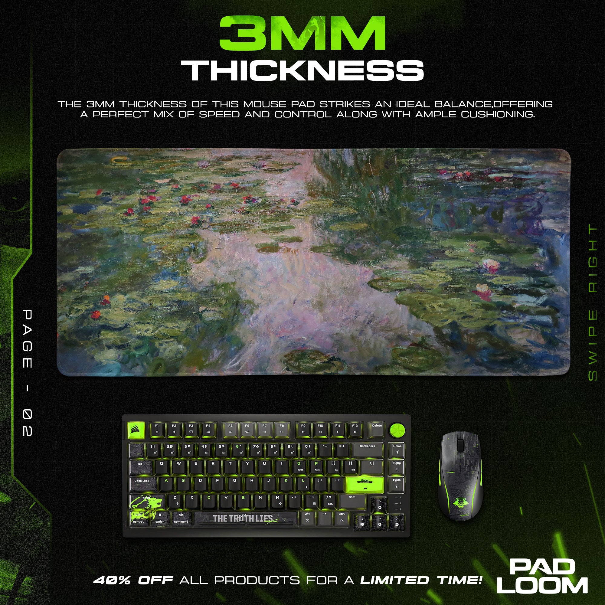Water Lilies Mouse Pad, Monet Impressionist Gaming Desk Mat