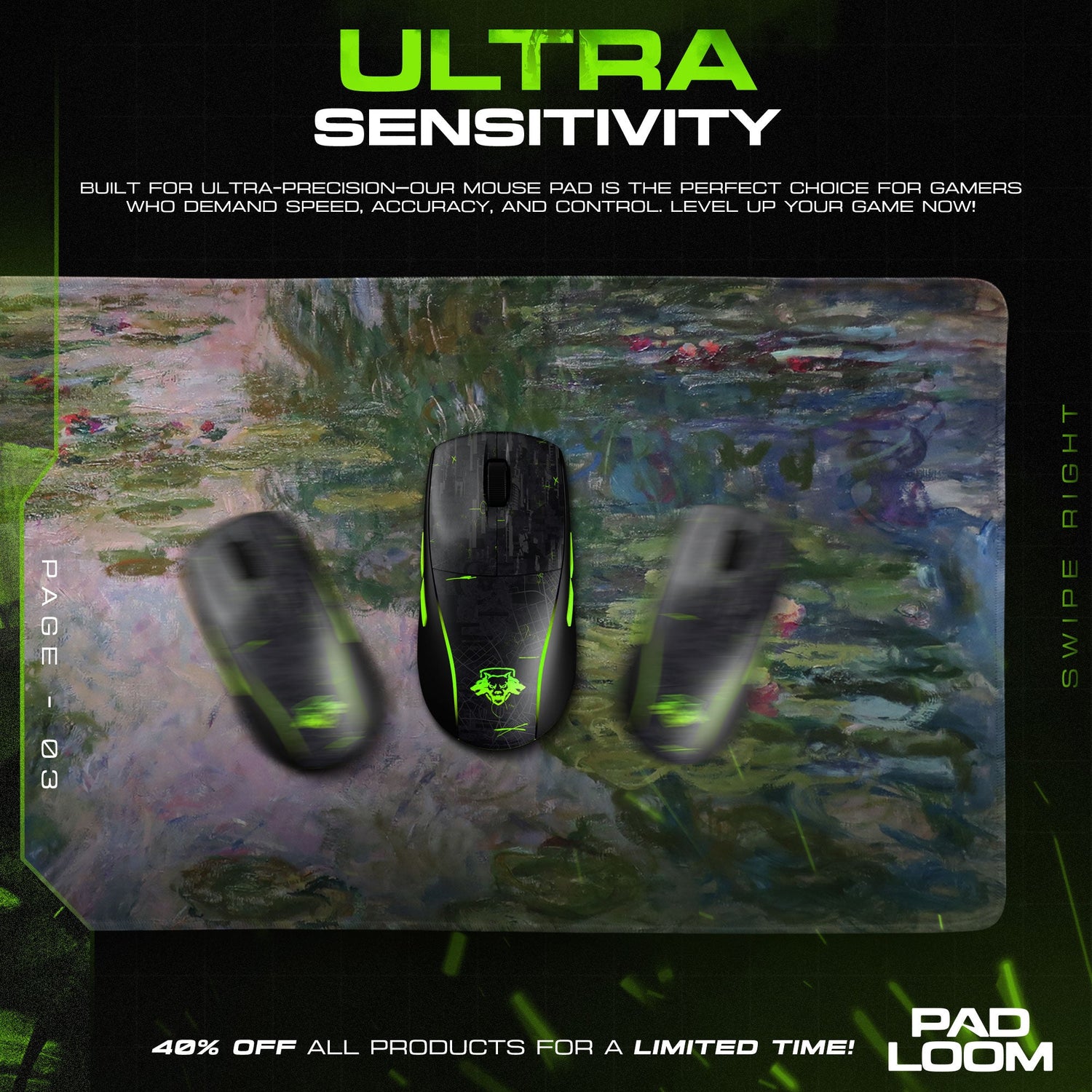 Water Lilies Mouse Pad, Monet Impressionist Gaming Desk Mat Padloom