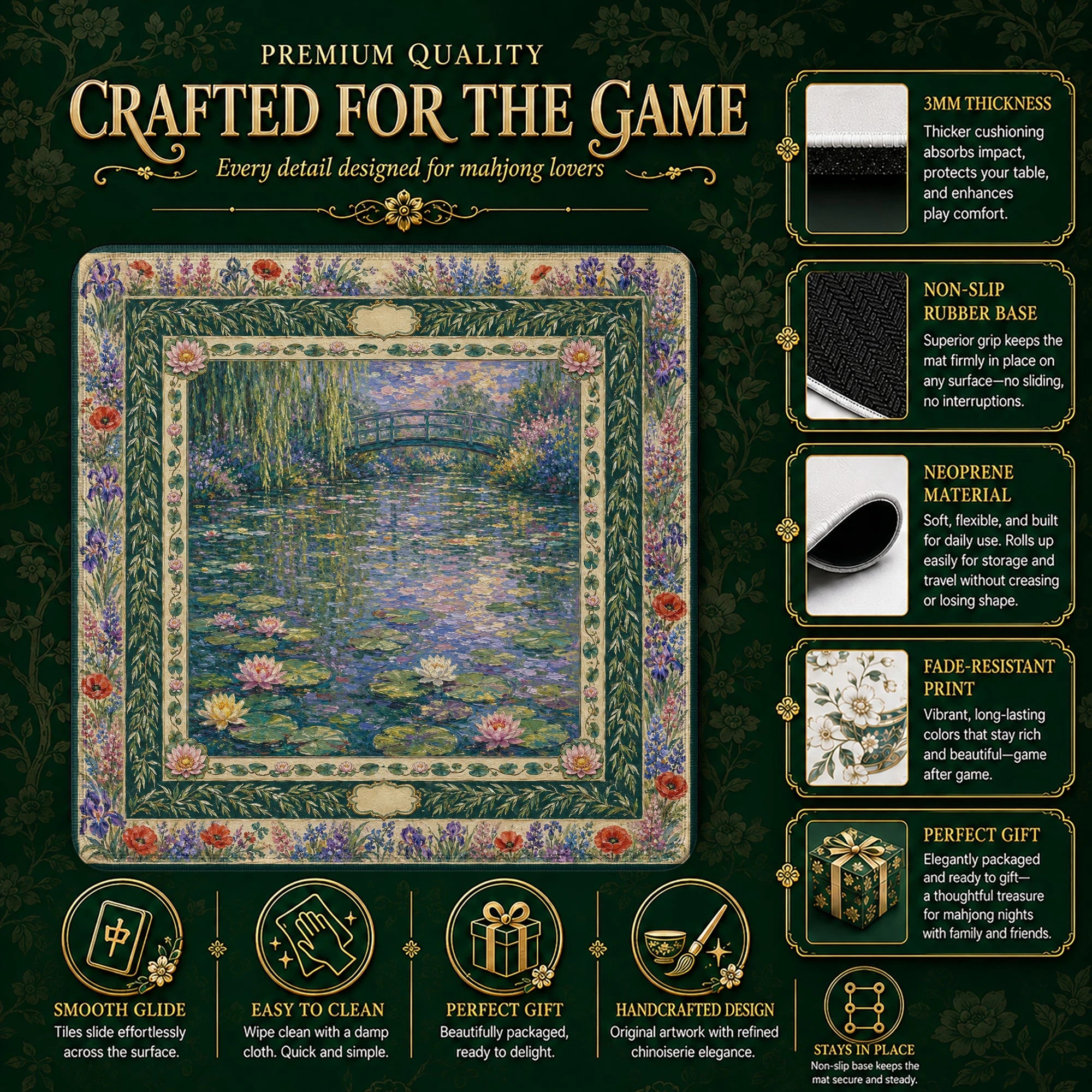 Water Lily Pond Mahjong Mat - Mah Jongg Mat