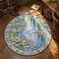 Water Lily Reflection floral round rug in a styled room - floral circle area rug
