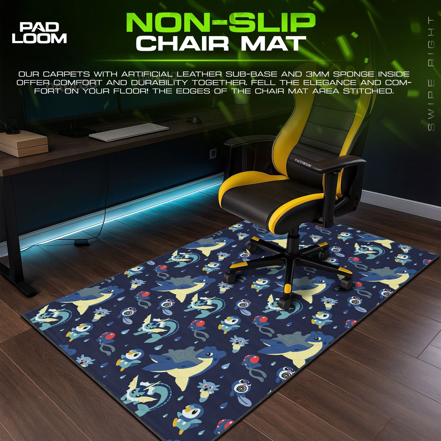 Water-Type Pokémon Mouse Pad, Ocean Pattern Gaming Desk Mat Padloom