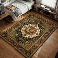 Waving snail waving hand surrounded by mushrooms and swords ornate earthy traditional Persian art style movie themed area rug and home theater mat