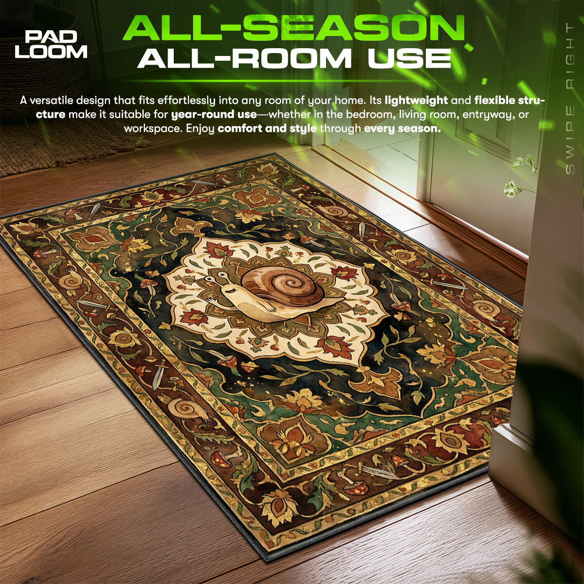 Waving Snail Easter Egg Adventure Time Room fan rug — premium quality print