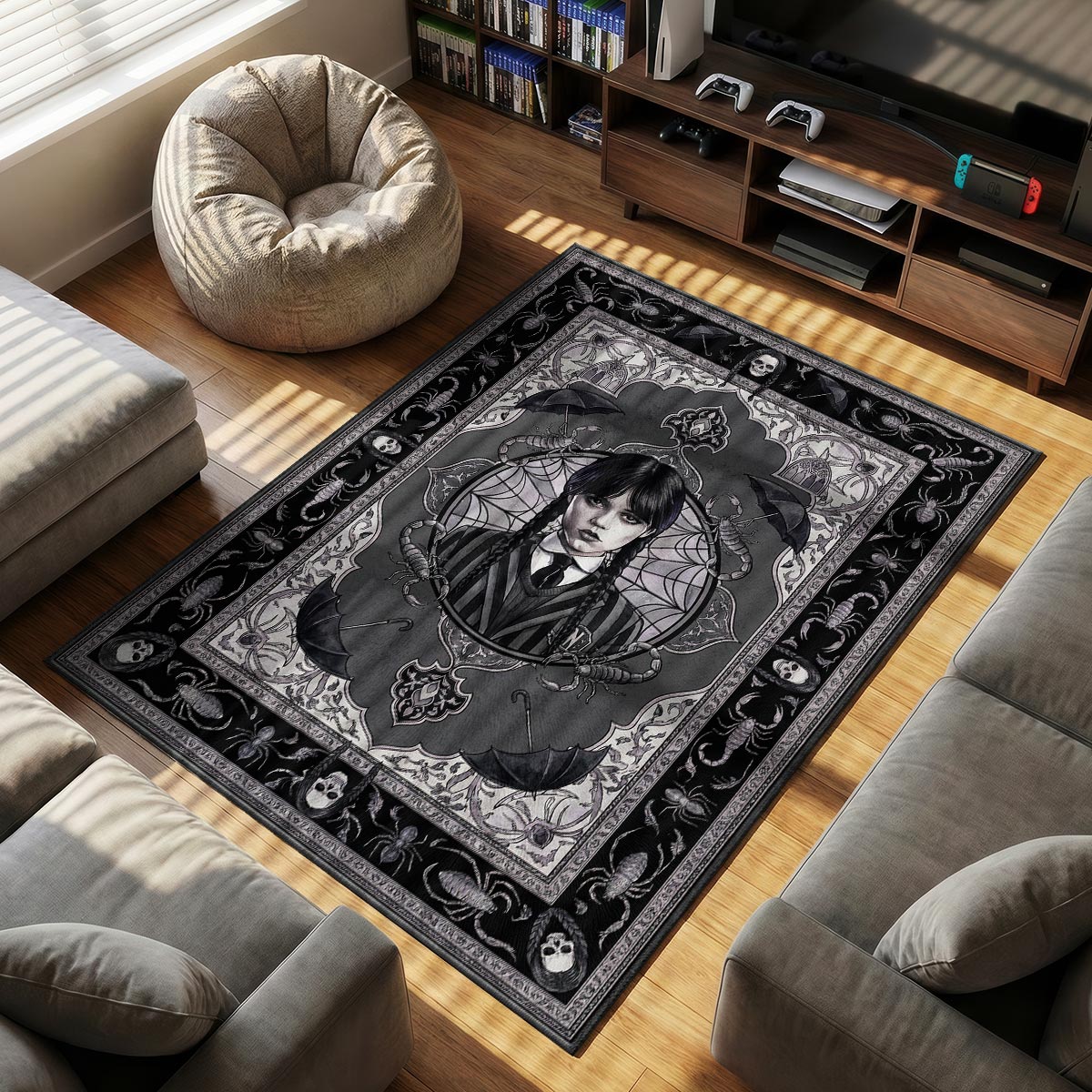 Wednesday Addams themed area rug for Gothic fans