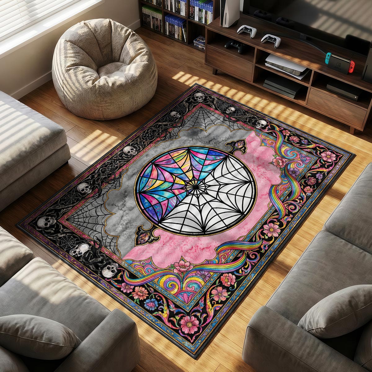 Wednesday Duality themed area rug for Gothic fans