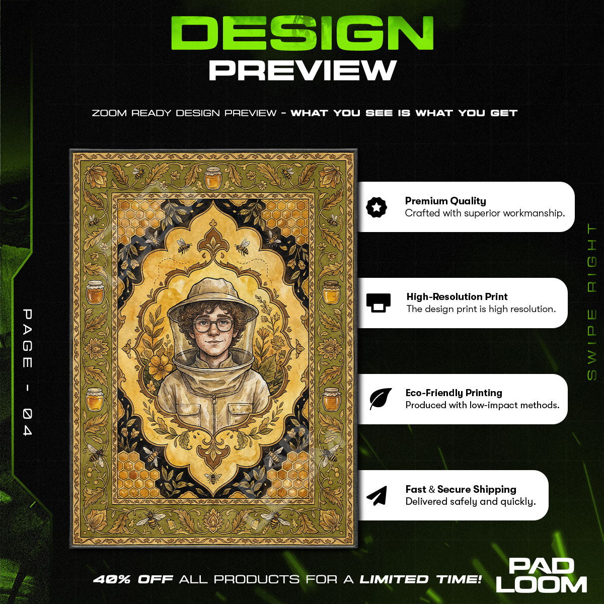 Fan character design printed on rug