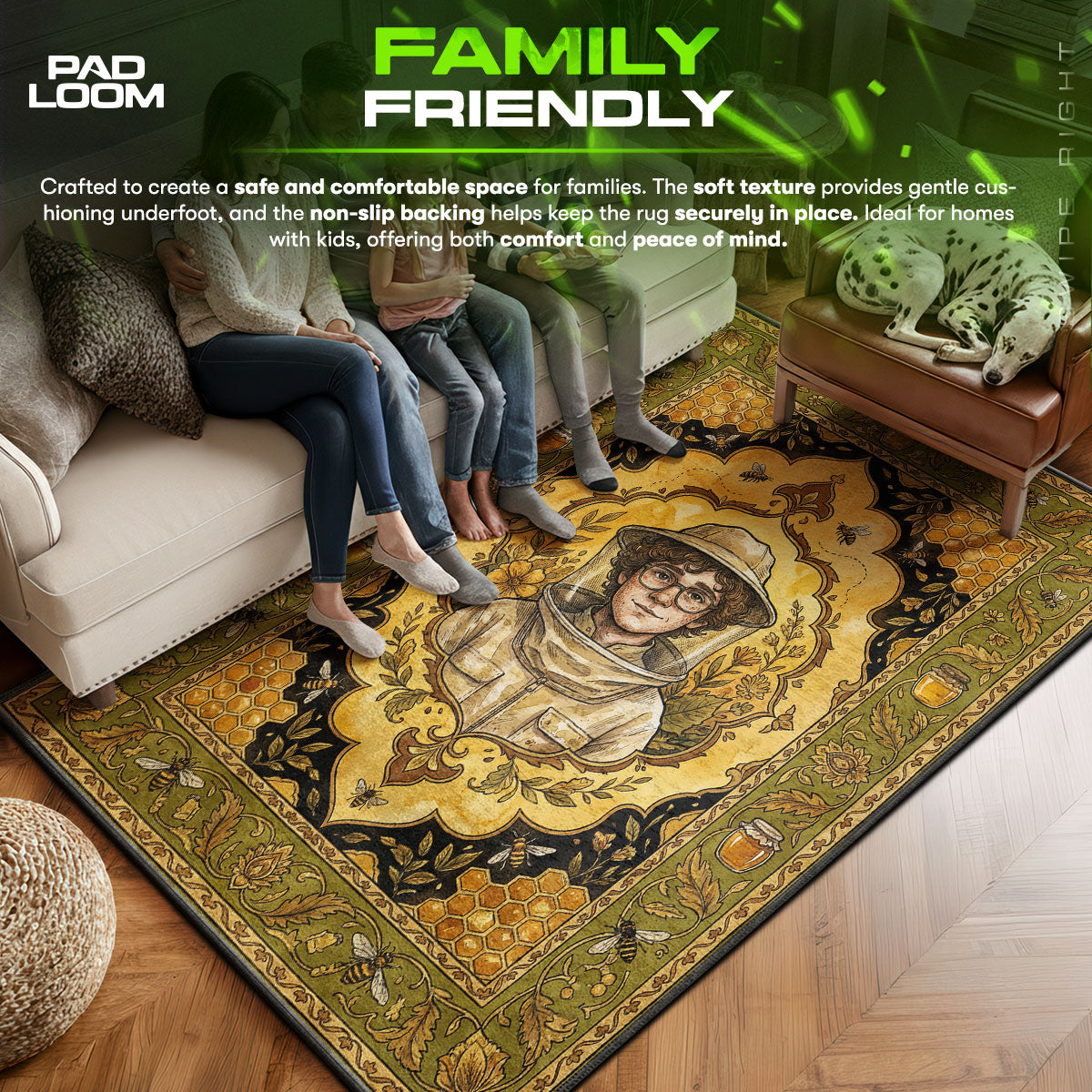 Wednesday area rug showing full home decor artwork