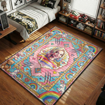 Wednesday smiling portrait rainbow pastel cute goth hypebeast area rug