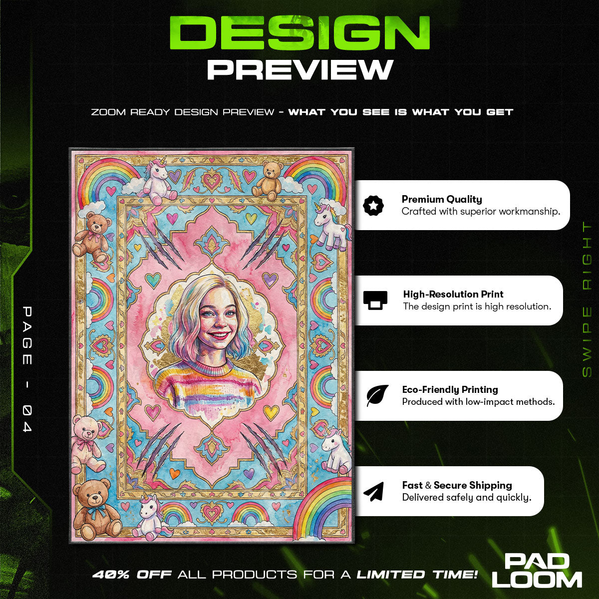 Fan character design printed on rug
