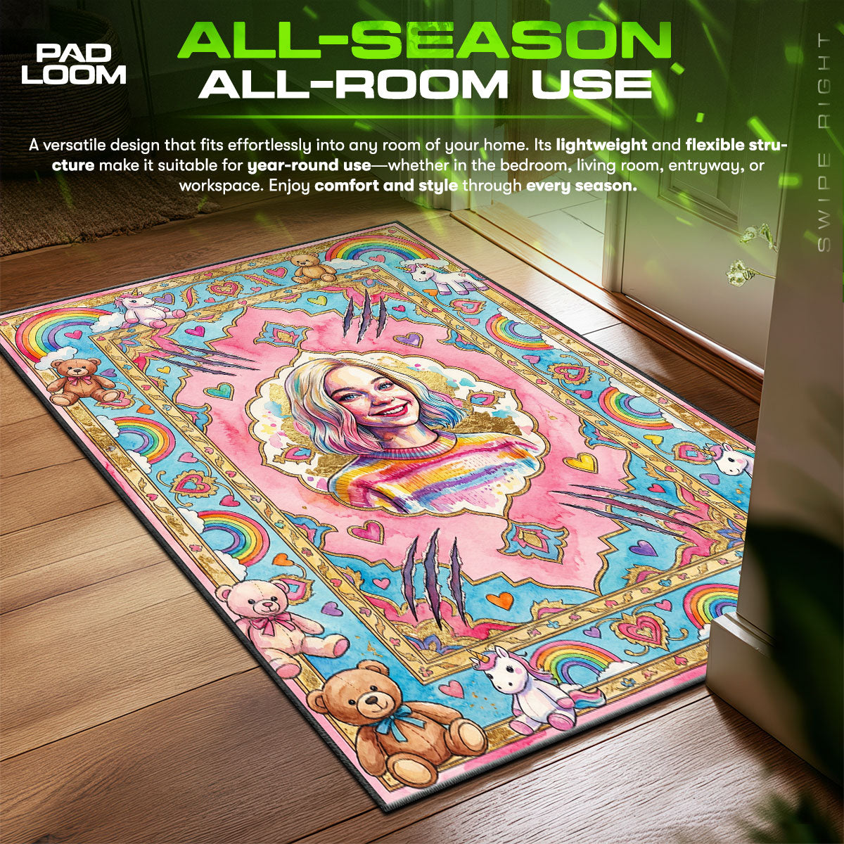 Wednesday Smiling Portrait Cute Goth Fan fan rug — premium quality print