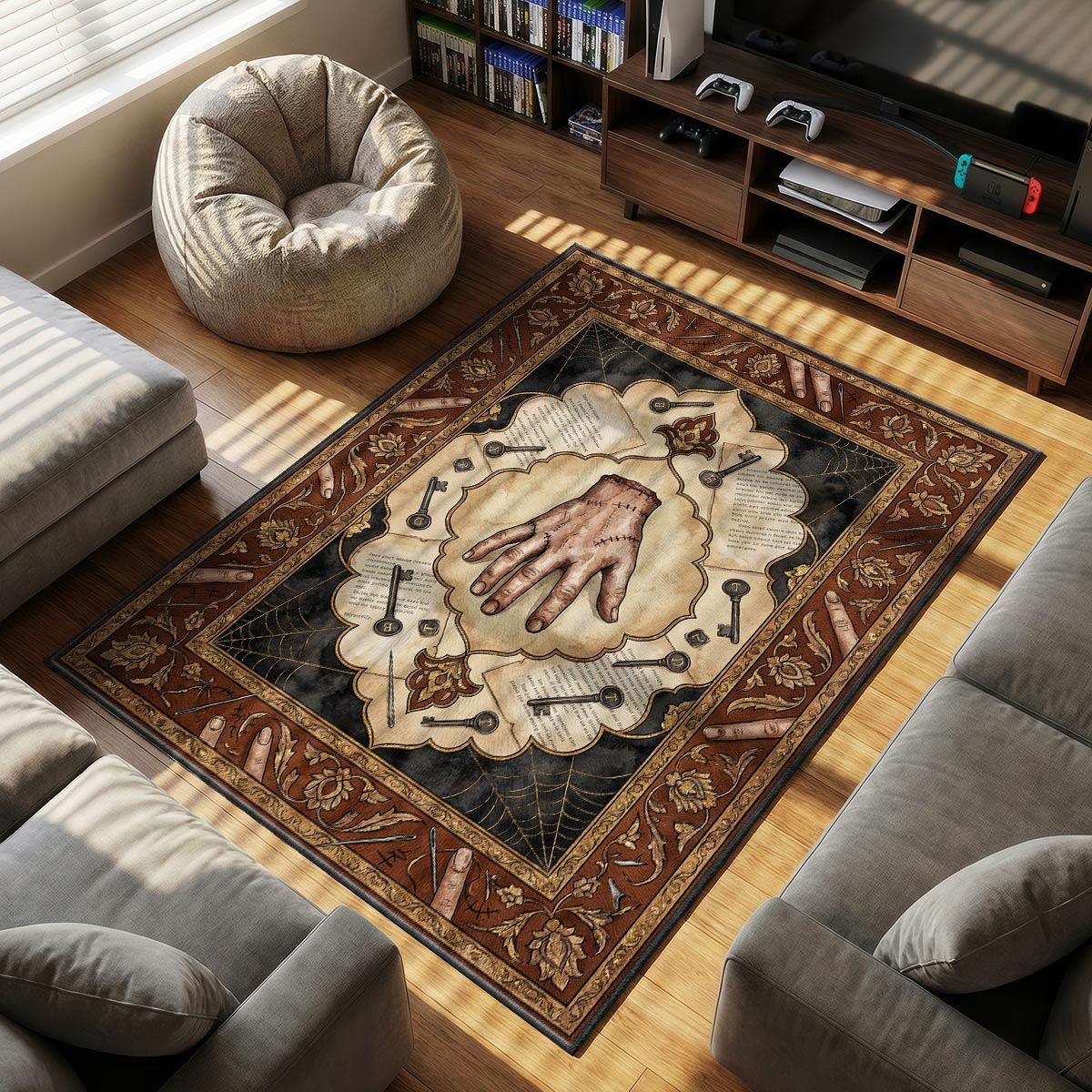 Wednesday Thing themed area rug for Gothic fans