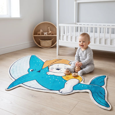 Whale Baby Rug - Shaped Nursery Area Rug