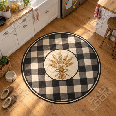 Wheat Plaid Round Rug - Botanical Circle Area Rug
