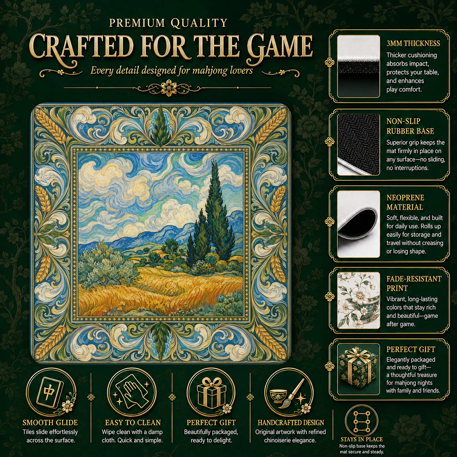 Wheatfield Cypress Mahjong Mat – neoprene mah jongg table mat