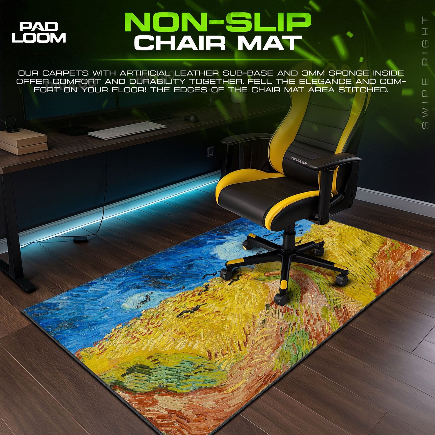 Wheatfield with Crows Mouse Pad, Van Gogh Art Gaming Desk Mat Padloom
