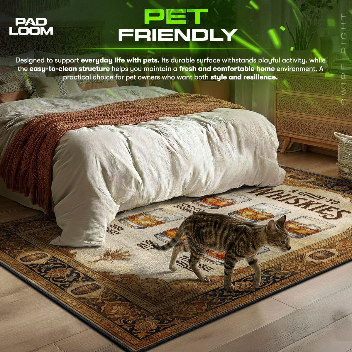 Whiskey Guide themed area rug for home decor fans