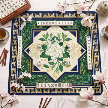 White Gardenia Mahjong Mat - Mah Jongg Table Mat