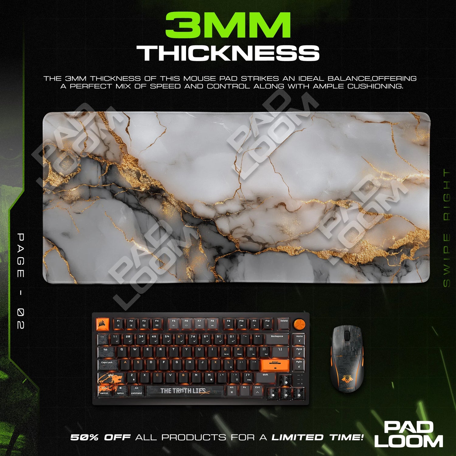 White Gold Marble Mouse Pad - Luxe Desk Mat