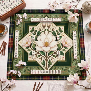 White Magnolia Mahjong Mat – neoprene mah jongg table mat