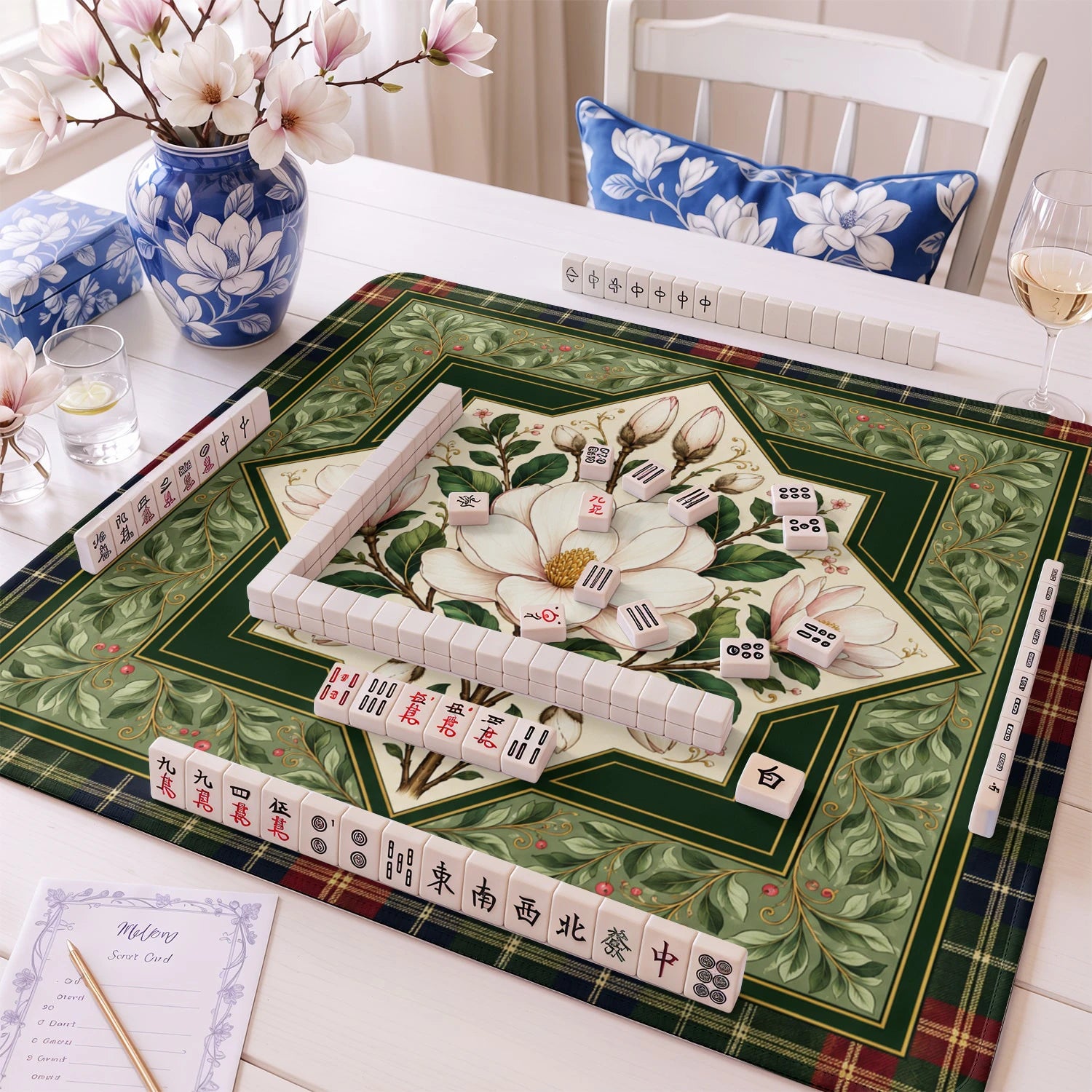 White Magnolia mahjong mat – M (60x60 cm) and L (81x81 cm) sizes