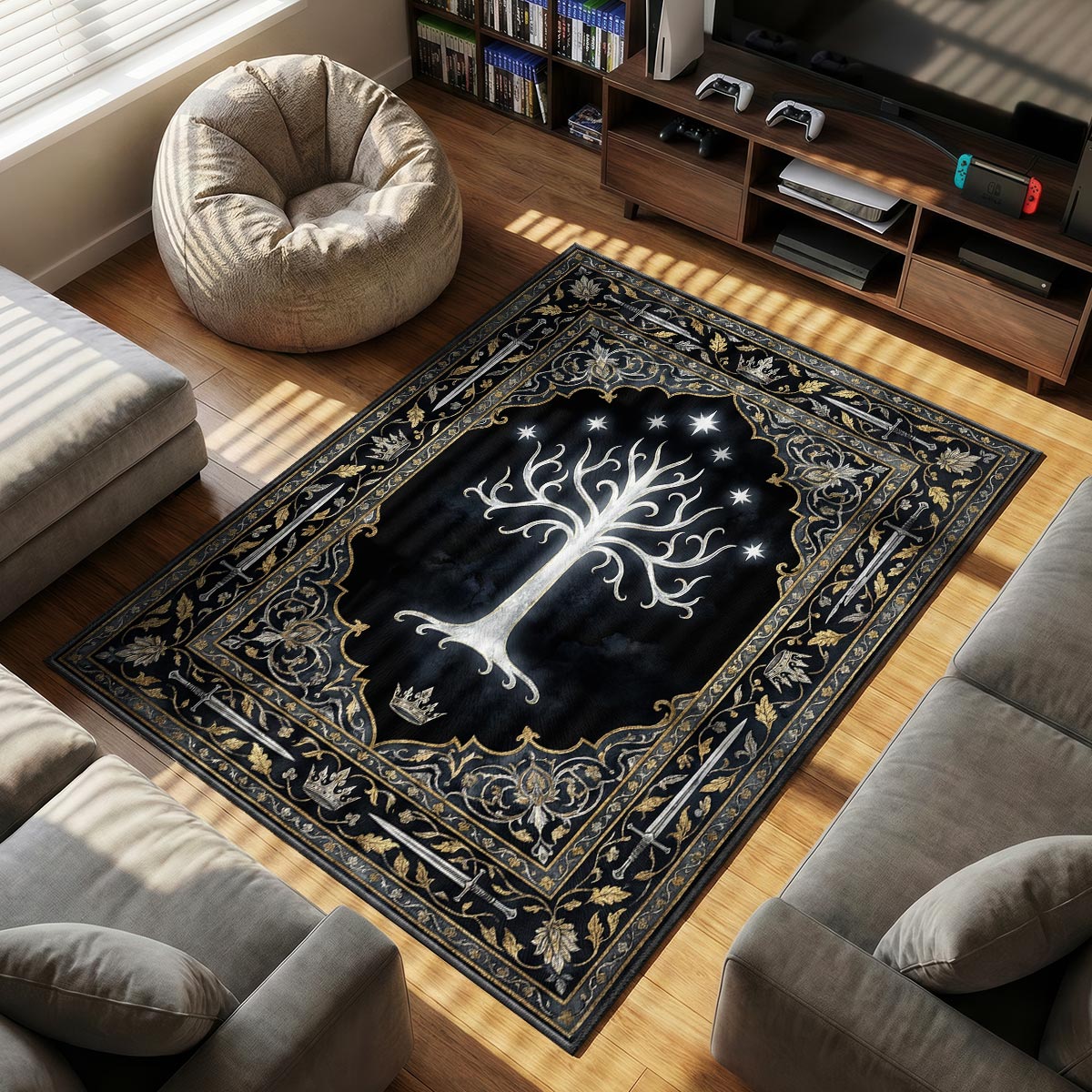 White Tree themed area rug for home decor fans
