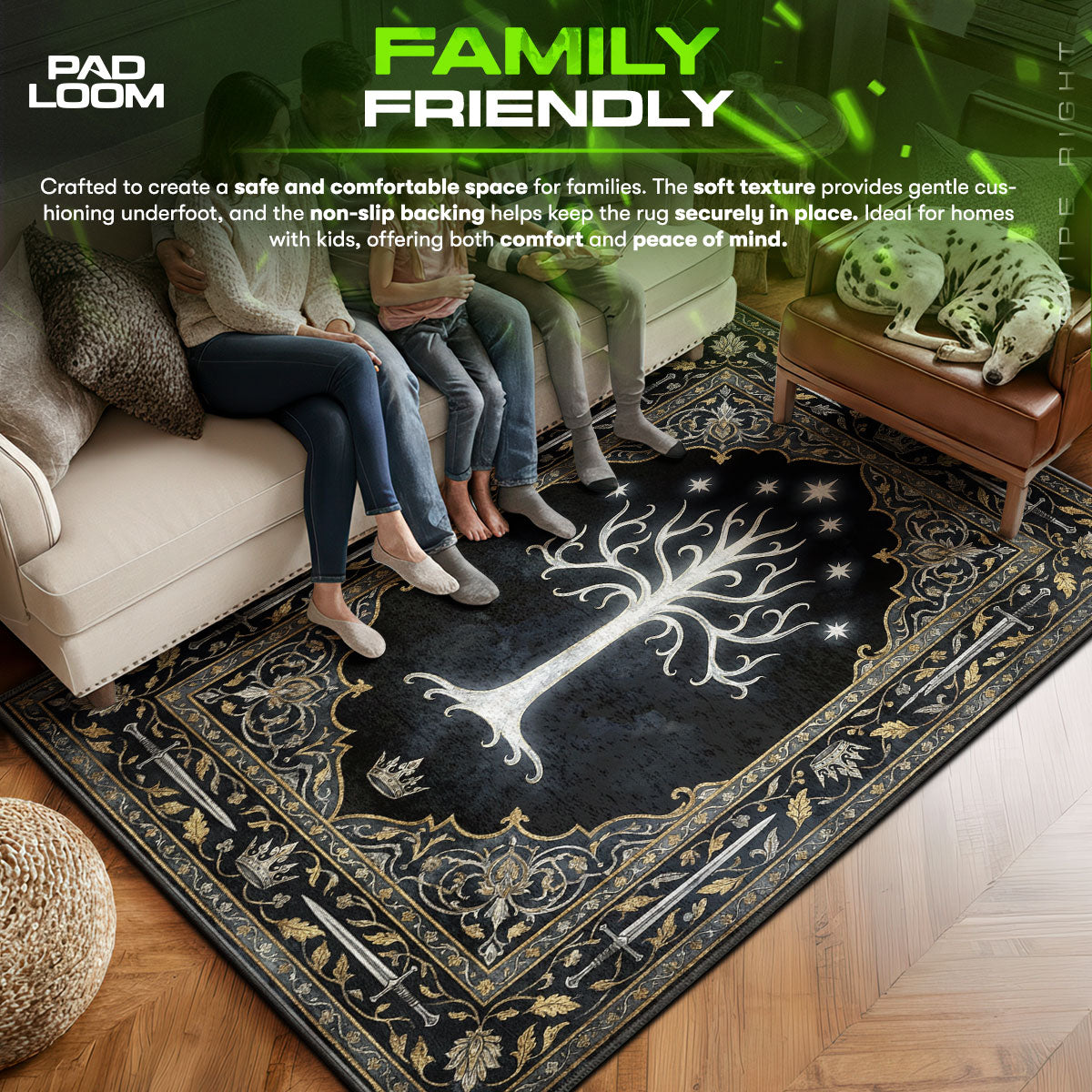 White area rug showing full home decor artwork