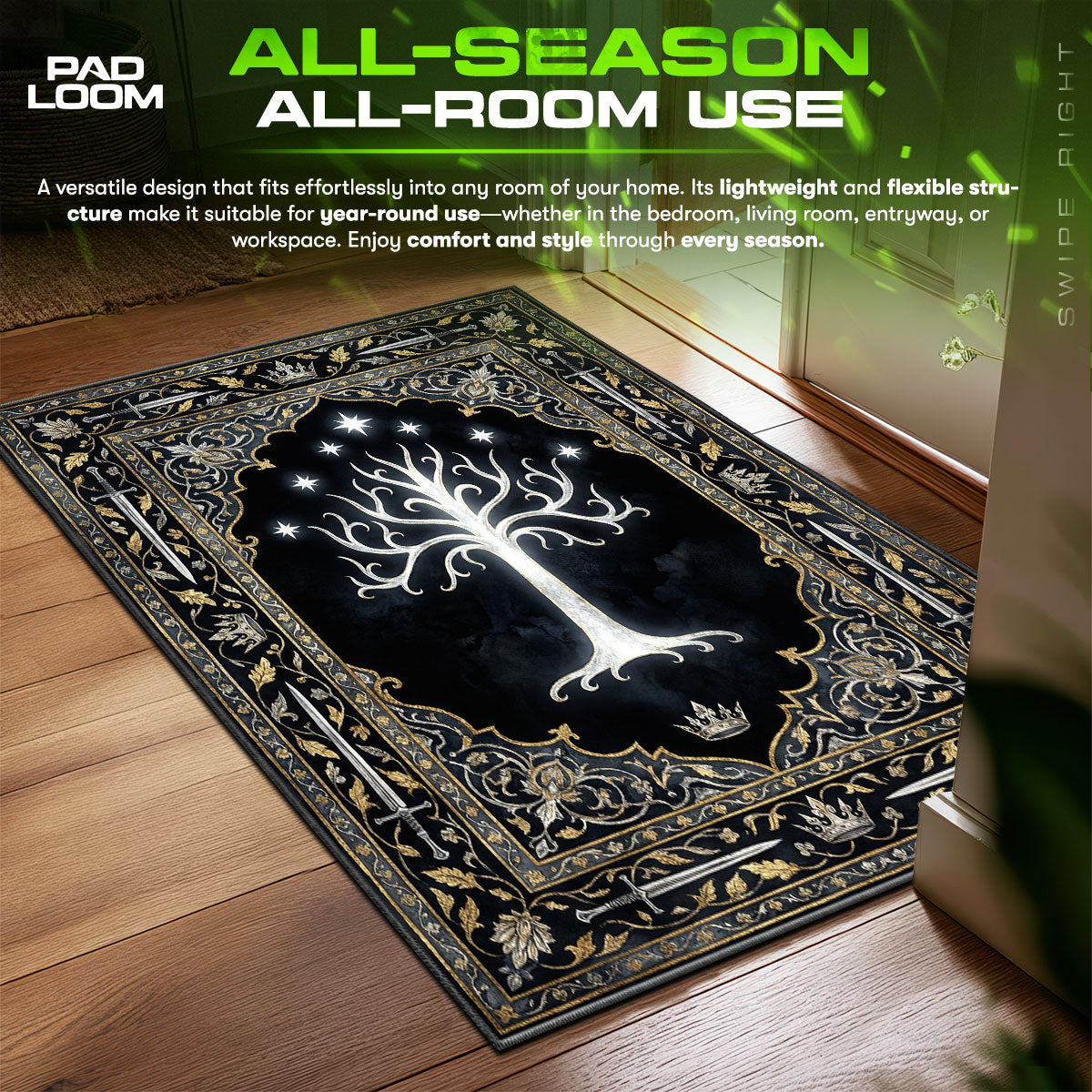 White Tree Gondor Lord Rings Room fan rug — premium quality print